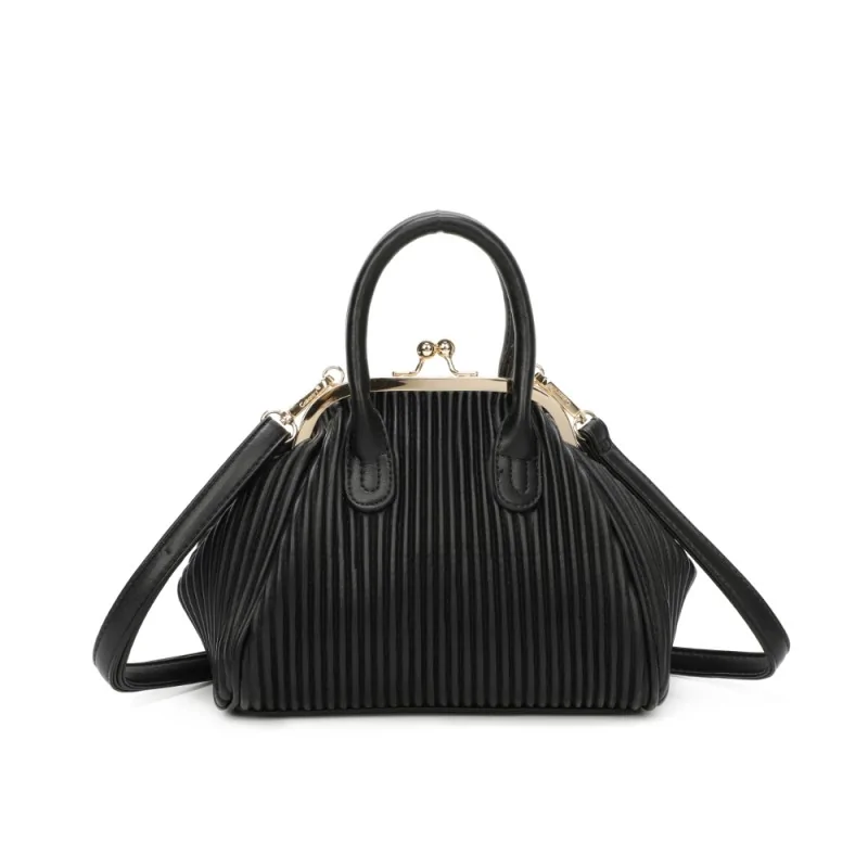 Bolso de mano vintage negro con cierre de botón dorado