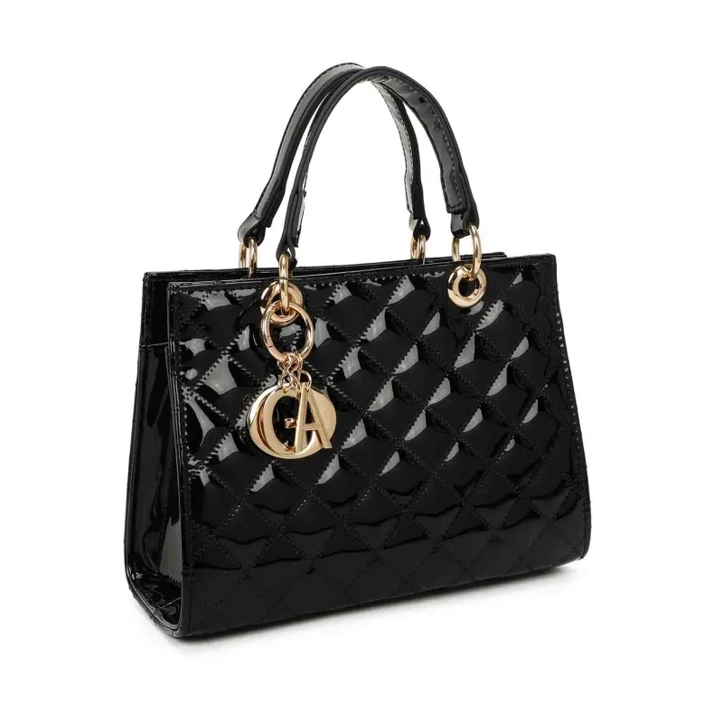 Quilted patent leather black handbag