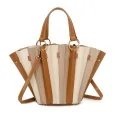 Camel and beige two-tone pleated handbag