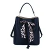 Rigid black handbag with leopard print bow