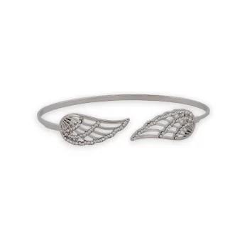 Brazalete de anillo fino plateado alas de ángeles