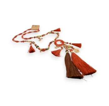 Bohemian chic long necklace in brick color