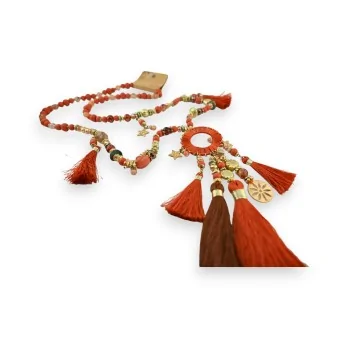 Bohemian chic long necklace in brick color