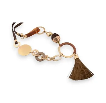 Collana lunga chic marrone e oro opaco