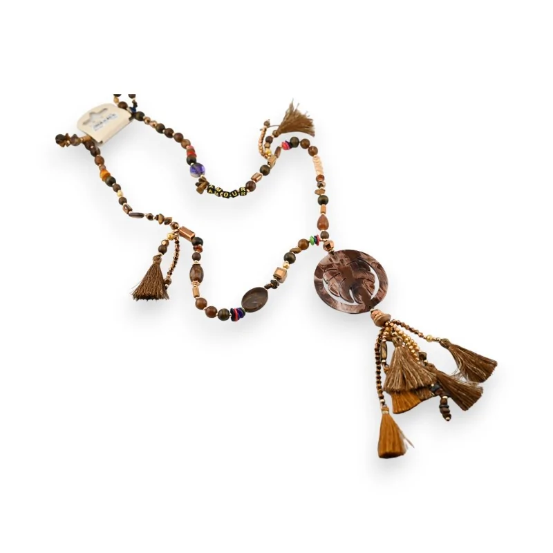 Braune Boho-Halskette mit langer Kette