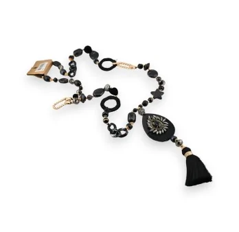 Collier sautoir noir et doré Chic