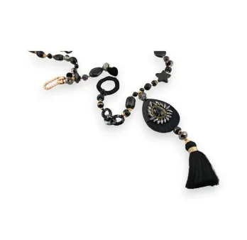 Collier sautoir noir et doré Chic