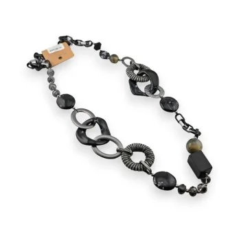 Collier sautoir élégant noir et gris