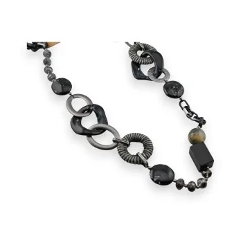 Collier sautoir élégant noir et gris