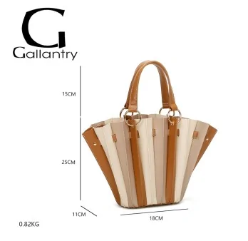 Camel and beige two-tone pleated handbag