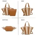 Camel and beige two-tone pleated handbag