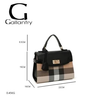 Rigid beige and black checkered handbag