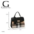 Rigid beige and black checkered handbag