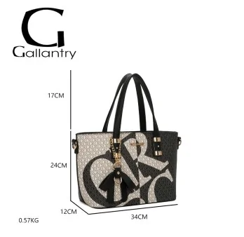 Black and grey monogram rigid handbag