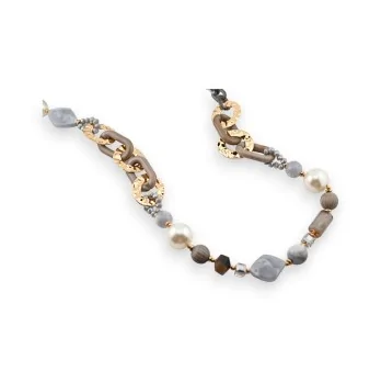 Fancy long necklace in gray and gold