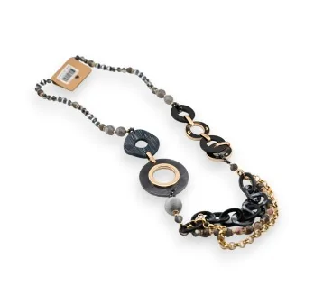 Elegant black and gold long fantasy necklace