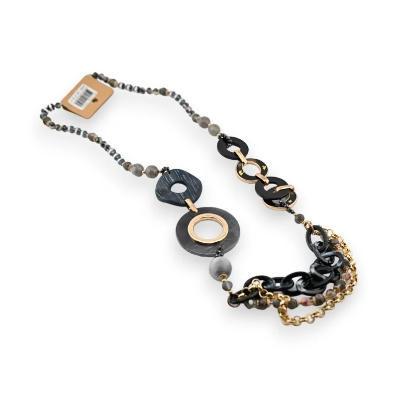 Elegante lange schwarze und goldene Modeschmuck-Halskette