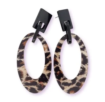 Boucles d'oreilles ovale motif léopard