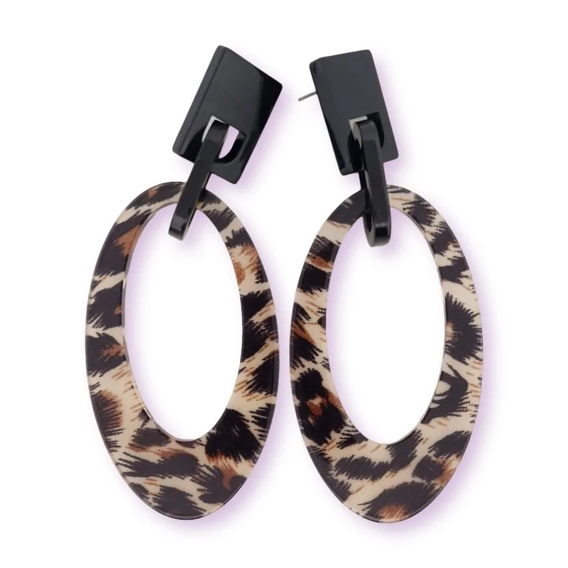 Boucles d'oreilles ovale motif léopard