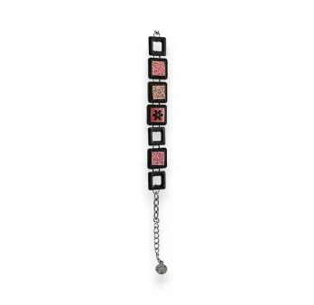 Fashion bracelet with square design by Ikita, black and pink