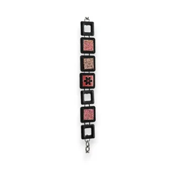 Pulsera de fantasía cuadrada Ikita negra y rosa