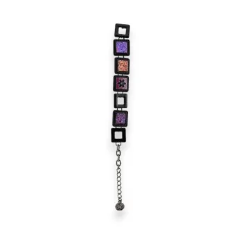 Fancy square violet bracelet with black metal by Ikita