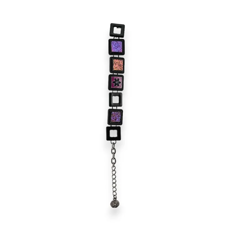 Bracelet fantaisie carré violine métal noir Ikita