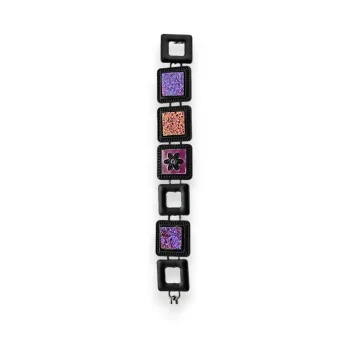 Pulsera de fantasía cuadrada violeta con metal negro Ikita