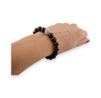 Pulsera elástica de cuentas de madera y pedrería