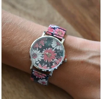 Ernest has a coral big daisy pattern watch