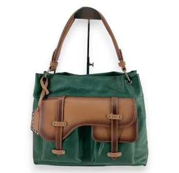 Borsa vintage bicolore verde e marrone