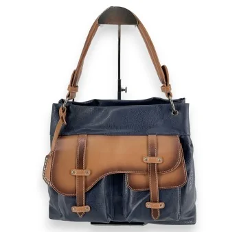 Borsa vintage bicolore blu e marrone