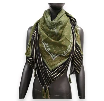 Foulard quadrato etnico verde militare e nero