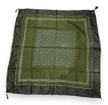 Square ethnic scarf in khaki and black