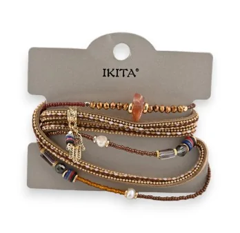 Bracciale multifilo marrone Bohémien di Ikita