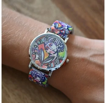 Ernest zeigt eine multicolore Picasso-inspirierte Uhr