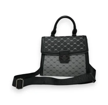 Rigid two-tone grey and black handbag