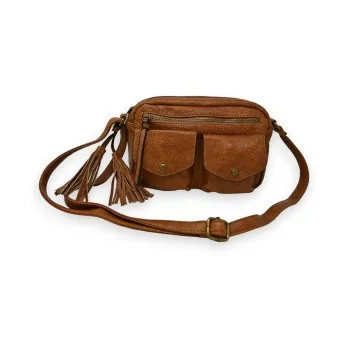 Soft multi-pocket Camel crossbody bag by Mandoline