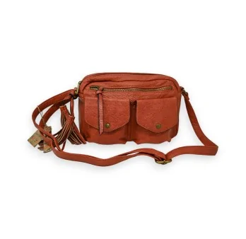 Brick-colored faux leather Mandoline crossbody bag