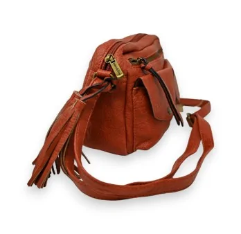 Brick-colored faux leather Mandoline crossbody bag