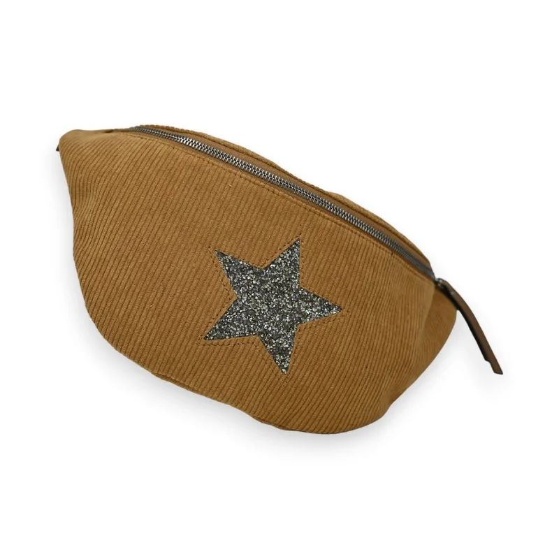 Camel velvet star fanny pack by Mandoline