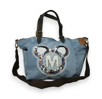 Borsa di jeans Mandolino topo Paillettes