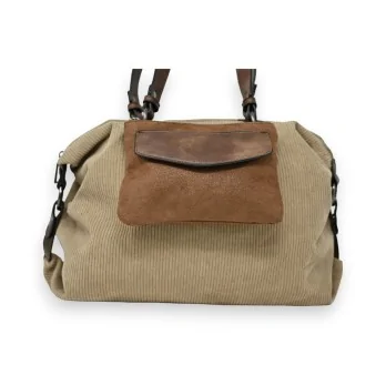 Taupe & Brown Velvet Mandolin Handbag