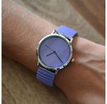 Ernest\'s watch is lilac-colored and plain