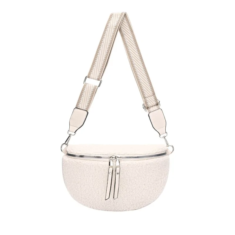 Faux fur off-white crossbody fanny pack by David Jones