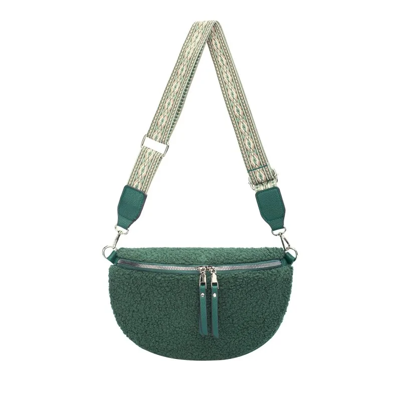 David Jones fluffy green crossbody fanny pack