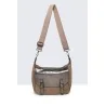 Faux suede crossbody bag in Taupe with metallic flap