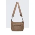 Faux suede crossbody bag in Taupe with metallic flap