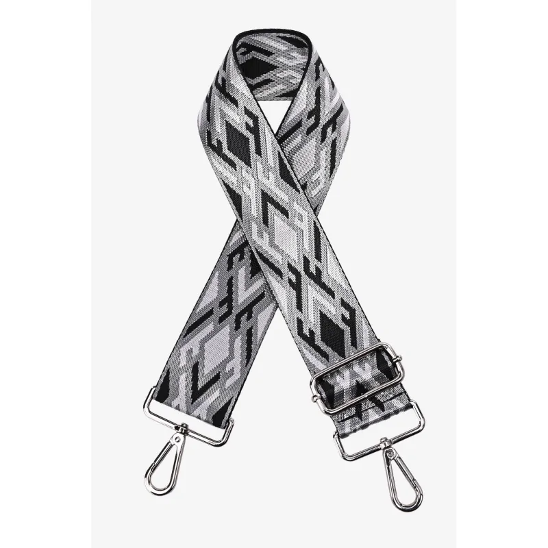 Bandolera de Tela con Estampado Geométrico Negro y Gris