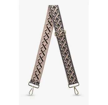 Black and Beige Ethnic Fabric Shoulder Strap